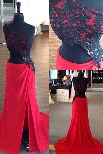 Black Prom Dresses,one Shoulder Prom Dress,lace Prom Dress,long Prom Dresses,red Formal Dresses