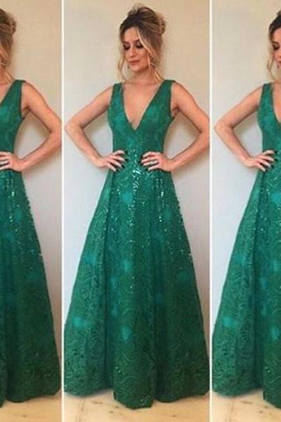 Green Prom Dresses,v Neckline Prom Dress,sexy Prom Dress,hunter Green Prom Dresses,2016 Formal Gown,lace Evening Gowns,taffeta Party Dress,prom