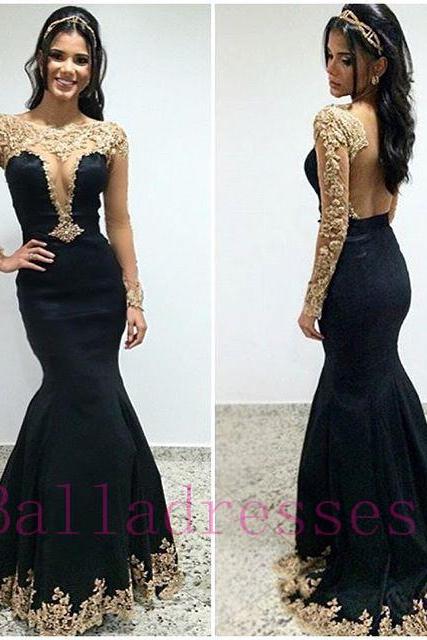 Black Prom Dresses,lace Prom Dress,sexy Prom Dress,lng Sleeves Prom Dresses,charming Formal Gown,evening Gowns,black Party Dress,prom Gown For