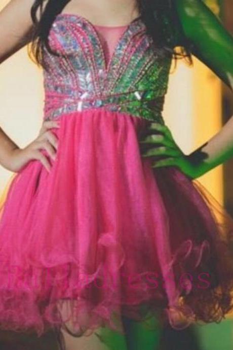 Tulle Homecoming Dress,pink Homecoming Dress,cute Homecoming Dress,fashion Homecoming Dress,short Prom Dress,pink Homecoming Gowns,beaded Sweet