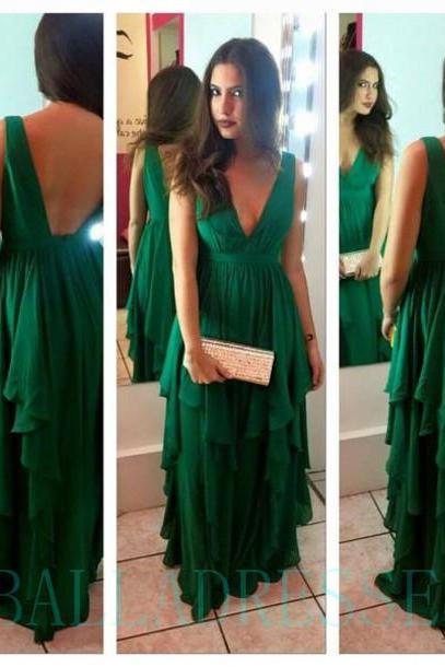 Green Prom Dress,a Line Prom Dress,chiffon Prom Gown,backless Prom Dresses,sexy Evening Gowns, Evening Gown,open Back Party Dress,beaded Formal