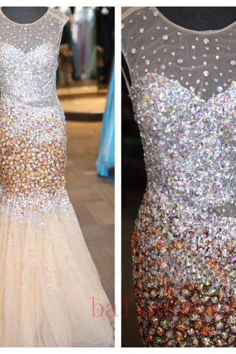 Backless Prom Dresses,Open Back Prom Dress,Crystals Prom Gown,Sparkly Prom Gowns,Elegant Evening Dress,Sparkle Evening Gowns,Mermaid Evening Gowns,Sexy Champagne Prom Dress