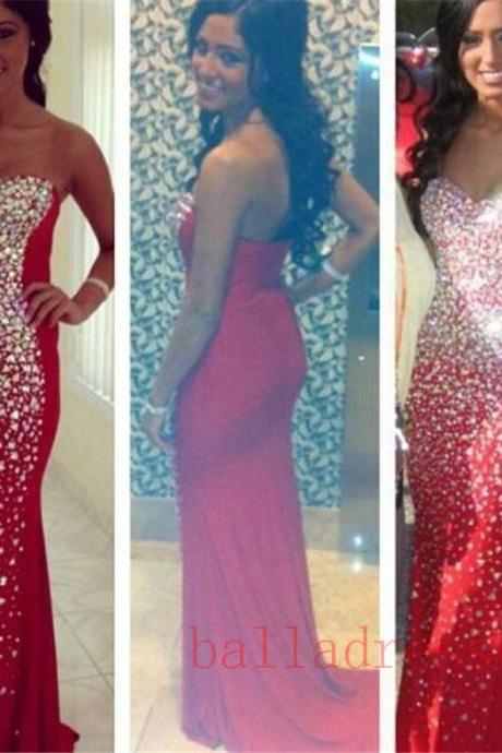 Red Prom Dresses,mermaid Prom Dress,prom Dress,strapless Prom Dresses,2016 Formal Gown,evening Gowns,red Party Dress,mermaid Prom Gown For Teens