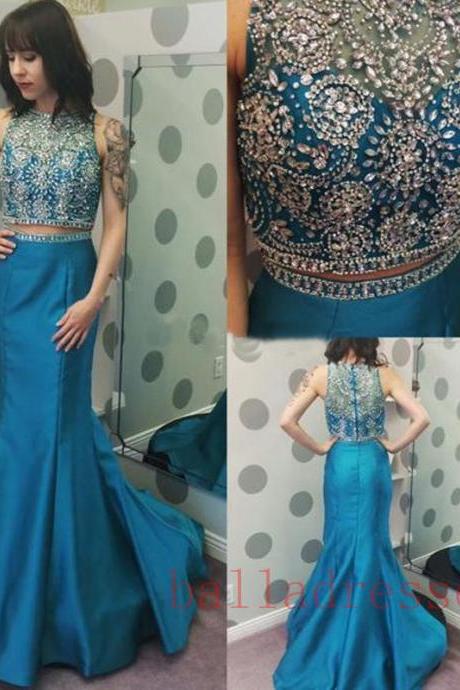 Beaded Prom Dresses,beading Prom Dress,blue Prom Gown,2 Pieces Prom Gowns,elegant Evening Dress,evening Gowns,2 Piece Evening Gowns,mermaid Prom