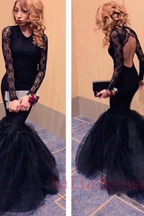 Black Prom Dresses,lace Prom Dress,sexy Prom Dress,simple Prom Dresses,long Sleeves Formal Gown,mermaid Evening Gowns,black Party Dress,prom Gown