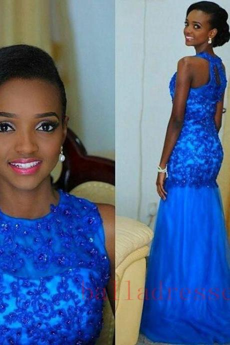 Mermaid Prom Gown,royal Blue Prom Dresses,royal Blue Evening Gowns,beaded Party Dresses,evening Gowns,2016 Formal Dress For Teen