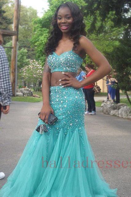 2 Piece Prom Gown,two Piece Prom Dresses,evening Gowns,2 Pieces Party Dresses,tulle Evening Gowns,formal Dress,sparkly Evening Gowns For Teens
