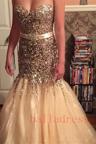 Champagne Prom Dresses,Mermaid Prom Gowns,Tulle Prom Dresses,Beading Prom Dresses,Mermaid Prom Gown,2016 Prom Dress,Evening Gonw With Silver Beading For Teens