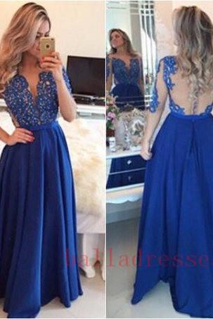 Royal Blue Prom Dresses,Lace Evening Dress,Backless Prom Dress,Prom Dresses With Long Sleeves,Charming Prom Gown,Open Back Prom Dress,Mermaid Fashion Evening Gowns for Teens