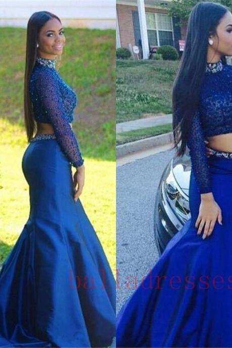 Mermaid Prom Gown,taffeta Prom Dresses,royal Blue Evening Gowns,beaded Party Dresses,mermaid Evening Gowns,sexy Formal Dress For Teens