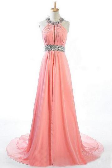 Prom Dresses,beading Prom Dress,open Back Formal Gown,prom Dresses,sexy Evening Gowns,chiffon Formal Gown,blush Pink Evening Party Gowns For