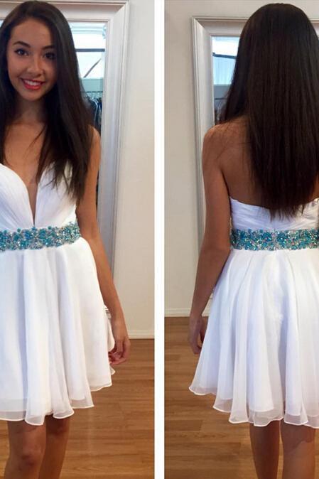 White Homecoming Dress,Sparkle Homecoming Dresses,Glitter Homecoming Gowns,Short Prom Gown,Sweet 16 Dress,Blue Beading Homecoming Dresses,Cocktail Dress,Fitted Formal Dress