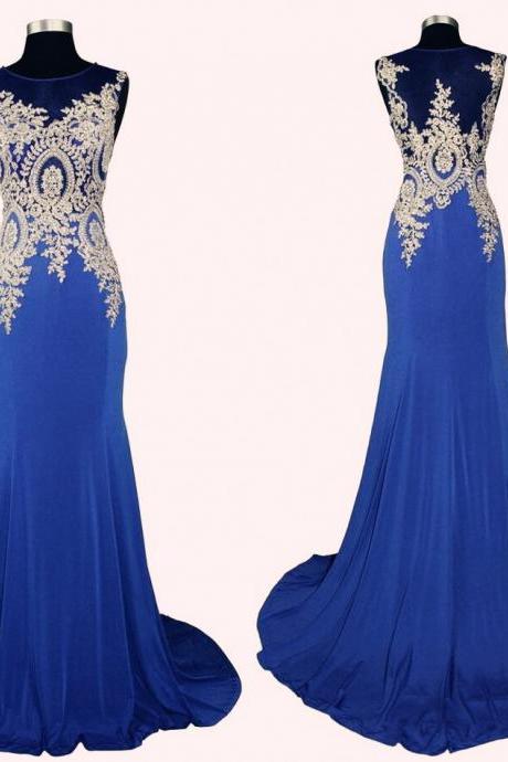 Beautiful Royal Blue Handmade Mermaid Prom Gowns, Evening Dresses, Blue Party Gowns