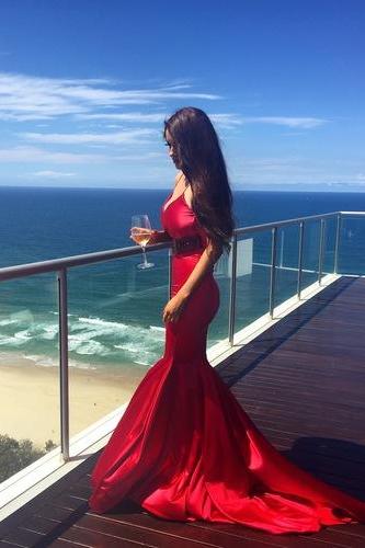 Red Prom Dress,mermaid Evening Dress,backless Prom Dress,women Dress