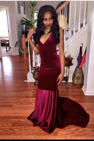 Charming Evening Formal Dress,backless Mermaid Prom Dress,sexy V Neck Evening Gown,open Back Long Prom Dresses