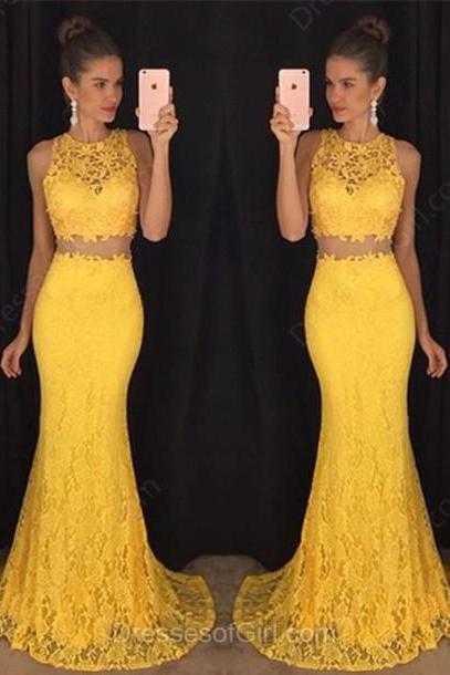2 Piece Prom Gown,two Piece Prom Dresses,2 Pieces Party Dresses,lace Evening Gowns,formal Dress For Teens