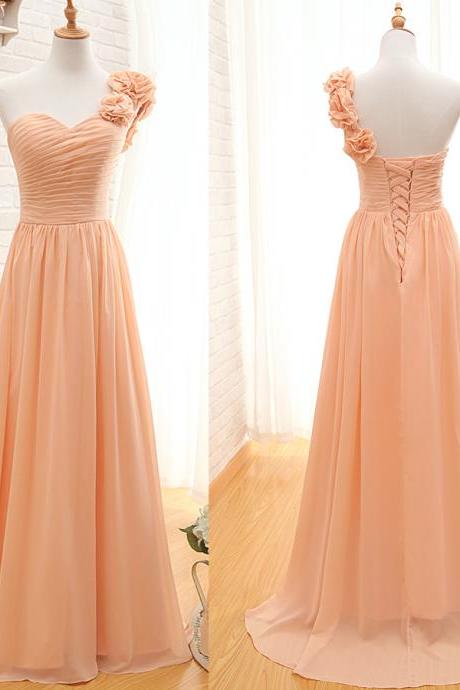 One Shoulder Bridesmaid Gown,pretty Prom Dresses,chiffon Prom Gown,simple Bridesmaid Dress, Evening Dresses,fall Wedding Gowns,2016 Beautiful
