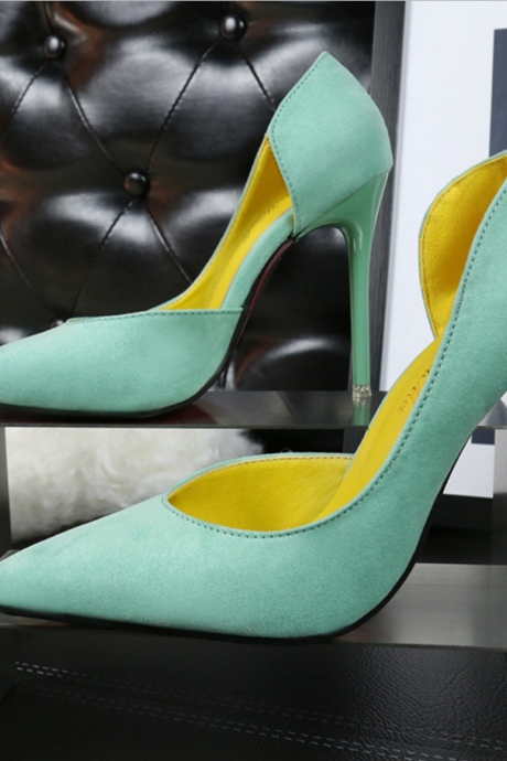 Pointed Toe Half Cut Out Suede Pumps
