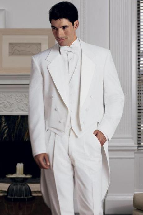 Arrival Classic White Men Tailcoat Notched Lapel Wedding Suits For Men Men Suits Trim Fit 3 Pieces Formal Grooms Suit