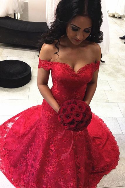 Red Prom Dresses,Prom Dress,Red Prom Gown,Lace Prom Gowns,Elegant Evening Dress,Modest Evening Gowns,Simple Party Gowns,Lace Off the Shoulder Prom Dress