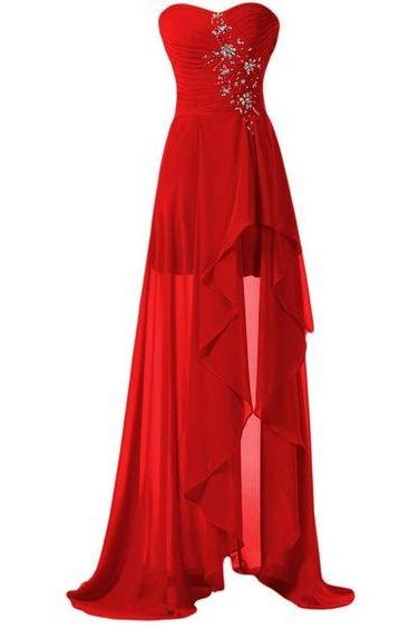 Prom Dresses,high Low Prom Dress,backless Formal Gown,red Prom Dresses,evening Gowns,chiffon Formal Gown For Teens