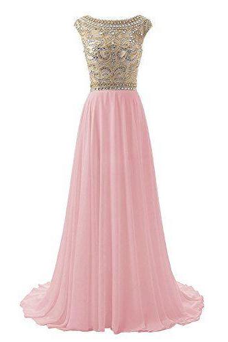 Chiffon Prom Dresses,beaded Prom Dress,beadings Prom Gown,chiffon Prom Dresses,sexy Evening Gowns,pink Evening Dresses