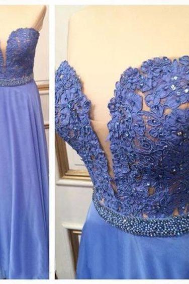 Lace Prom Dresses,Blue Prom Dress,Modest Prom Gown,A Line Prom Gown,Evening Dress,Chiffon Evening Gowns,Party Gowns