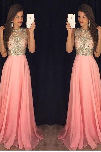 Prom Dresses,prom Dress,sparkly Pink Evening Gown A-line Chiffon Prom Dress