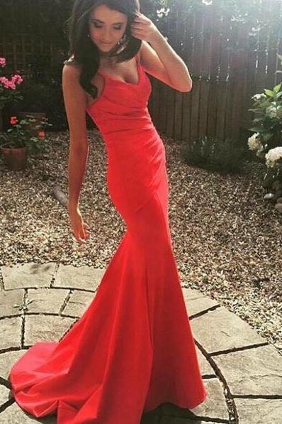 Red Sweetheart Mermaid Prom Dress, Formal Gown ,evening Dress With Sweep Train