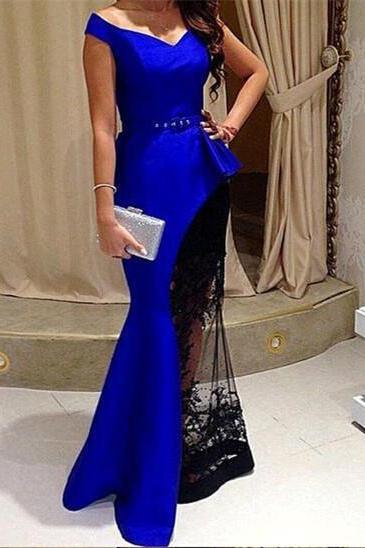 Lace Prom Gown,royal Blue Prom Dresses,off The Shoulder Evening Gowns,mermaid Formal Dresses,royal Blue Prom Dresses