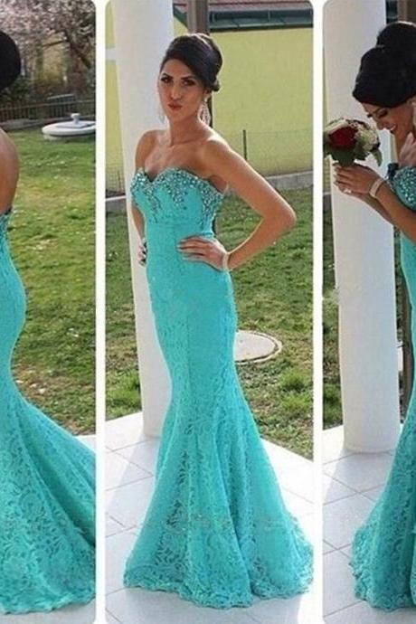 Prom Dresses,prom Dress,gorgeous Elegant Mermaid Lace Prom Dresses Beadings Sweetheart Evening Gowns