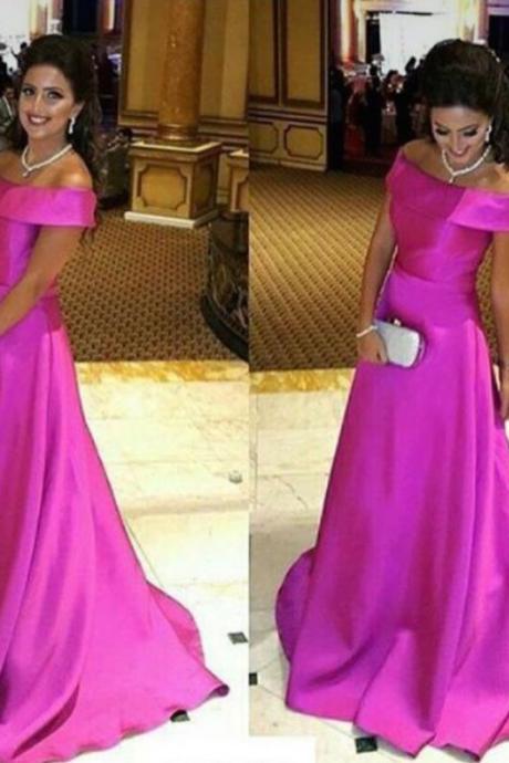 Prom Dresses,prom Dress,simple Off The Shoulder Pink Evening Gown A-line Modest Prom Dress