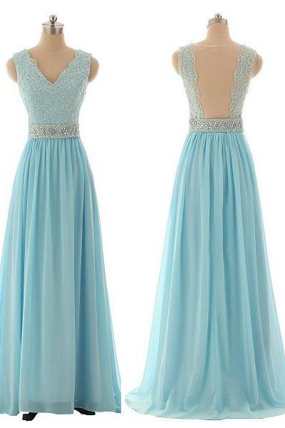 Lace Prom Dresses,Blue Prom Dress,Modest Prom Gown,Light Blue Prom Gown,Evening Dress,Backless Evening Gowns,Party Gowns