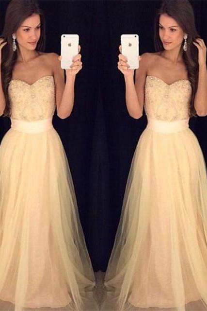Modest Prom Dresses,sexy Prom Dress,elegant Crystal Sweetheart Evening Gown A-line Custom Made Beading Prom Dress