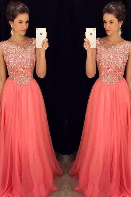 Tulle Sleeveless Crystal A-line Popular Scoop Prom Dress 2017 Evening Gowns,formal Gown For Teens
