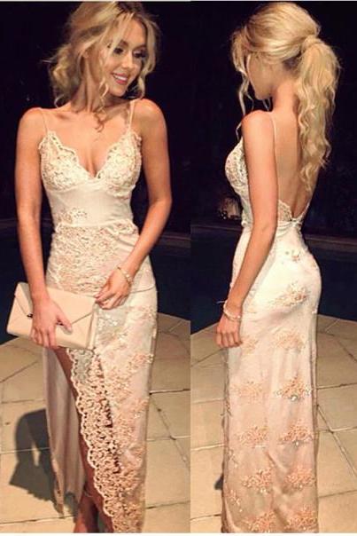 Prom Dresses,prom Dress,sexy Spaghetti Strap Long Evening Gowns Backless Side Split Long Party Dresses
