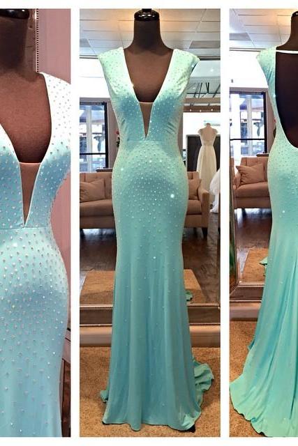 Mint Green Prom Dresses,backless Evening Gowns,sexy Formal Dresses,sexy Prom Dresses,fashion Evening Gown,open Backs Evening Dress