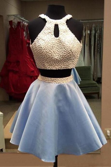 Light Sky Blue Homecoming Dresses,tulle Homecoming Dress,2 Pieces Prom Dress,two Piece Cocktail Dresses,sweet 16 Gowns