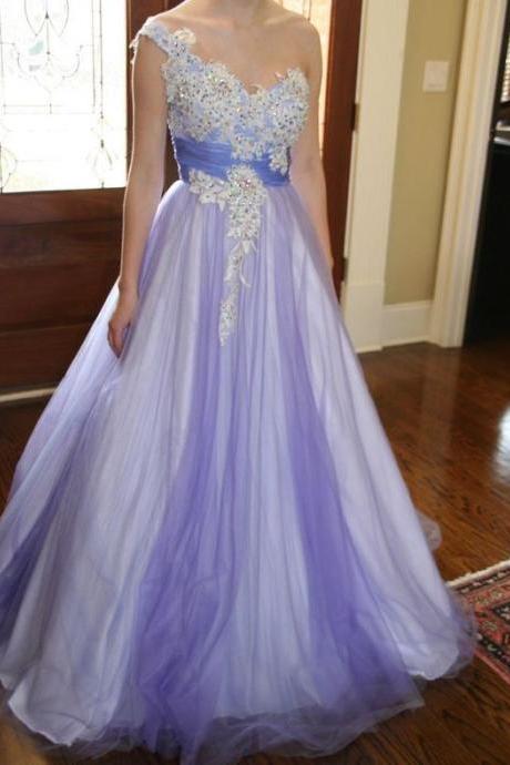 Charming Prom Dress,tulle Prom Dress,appliques Prom Dress,one-shoulder Evening Dress