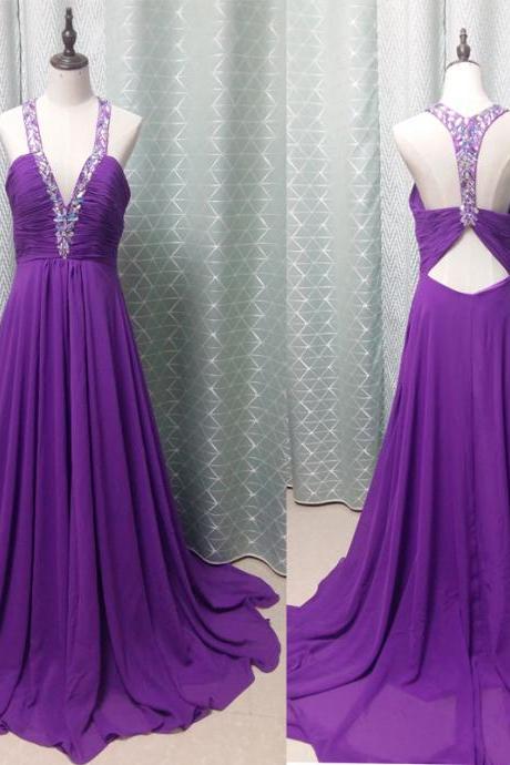 Charming Prom Dress,beading Prom Dress,chiffon Prom Dress,v-neck Evening Dress