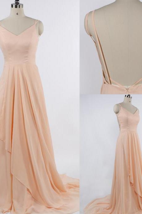 Charming Prom Dress,chiffon Prom Dress,spaghetti Straps Prom Dress,v-neck Evening Dress
