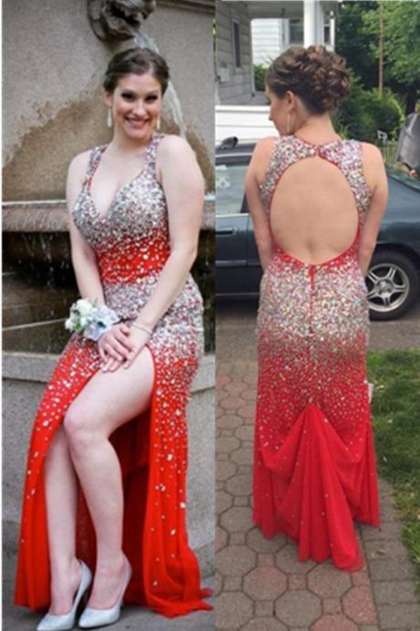 Red Prom Dresses,charming Prom Dress,beading Prom Dress,mermaid Prom Dress,backless Evening Dress