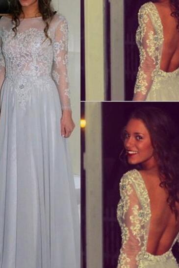 Prom Dress,elegant Custom Made Chiffon Backless Long Prom Dress With Lace Applique,long Prom Gowns, Evening Dresses