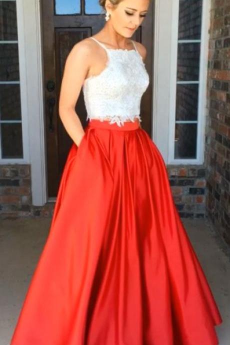 2 Piece Prom Gown,two Piece Prom Dresses,red Evening Gowns,2 Pieces Party Dresses,evening Gowns,lace Formal Dress,formal Gowns For Teens