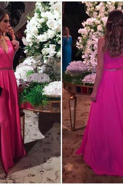 Pink Prom Dresses,chiffon Prom Gowns,pink Prom Dresses,long Prom Gown,prom Dress,evening Gown,slit Party Gown