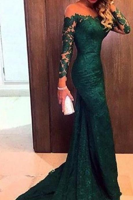 Prom Dresses,green Prom Gowns,green Prom Dresses,off The Shoulder Party Dresses,long Prom Gown,prom Dress,long Sleeves Evening Gown,party Gown
