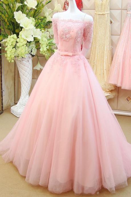 Pink Prom Dresses,off The Shoulder Prom Gowns,pink Prom Dresses,long Prom Gown,prom Dress,lace Evening Gown,princess Party Gown