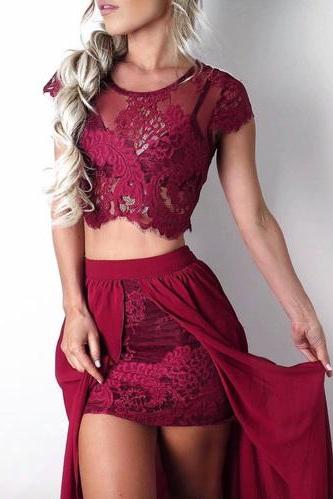 2 Piece Prom Gown,two Piece Prom Dresses,burgundy Evening Gowns,2 Pieces Party Dresses,burgundy Evening Gowns,formal Dress For Teens