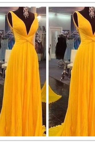 Yellow Prom Dresses,backless Prom Gown,open Back Evening Dress,chiffon Prom Dress,sexy Evening Gowns,yellow Formal Dress,wedding Guest Prom Gowns