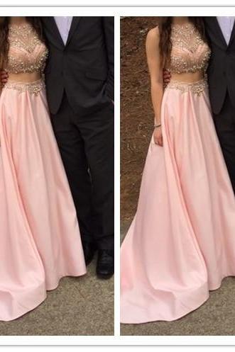 Pink Prom Dresses,2 Pieces Prom Gowns,pink Prom Dresses,long Prom Gown,prom Dress,sparkle Evening Gown,sparkly Party Gown